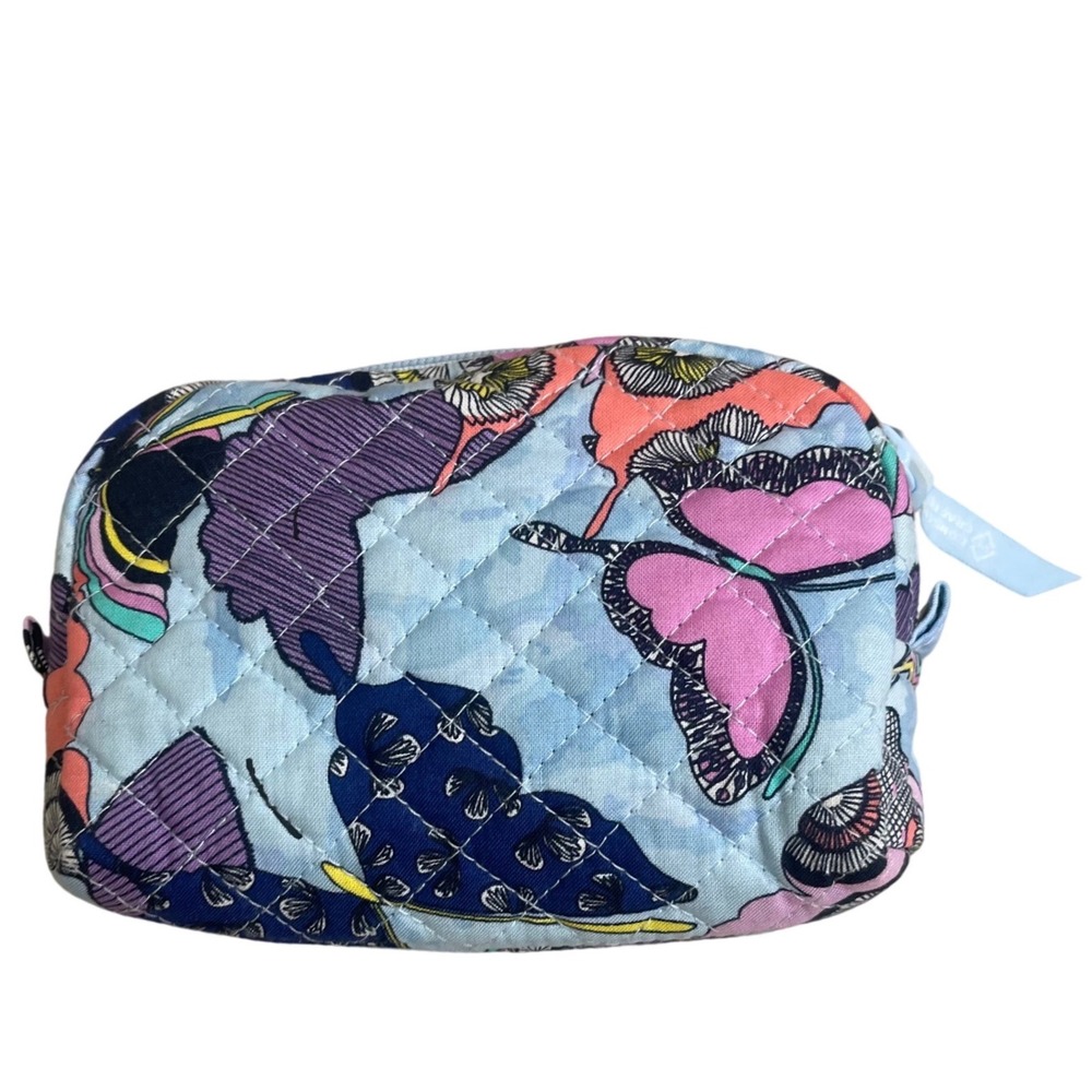 Vera Bradley Monarch Garden Quilted Double Zip Cosmetic Bag Butterfly Blue